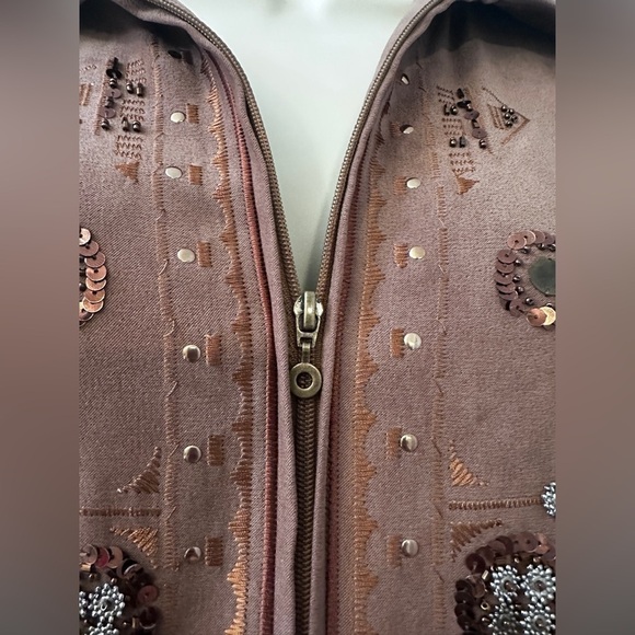 Vintage Allison Daley Women’s 10 Brown Embroidered Zip Jacket Sequins + Pockets - Picture 8 of 14